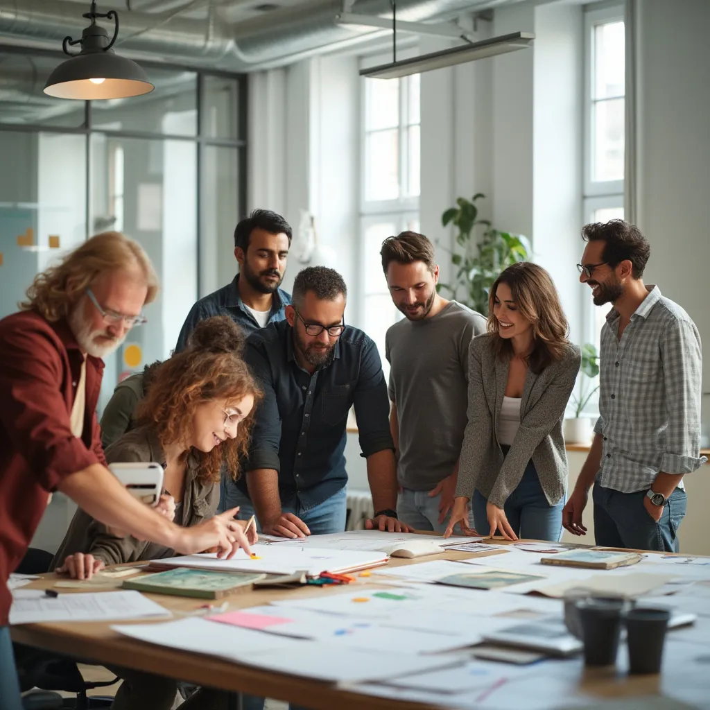 Equipo de diseño colaborando en un proyecto creativo
